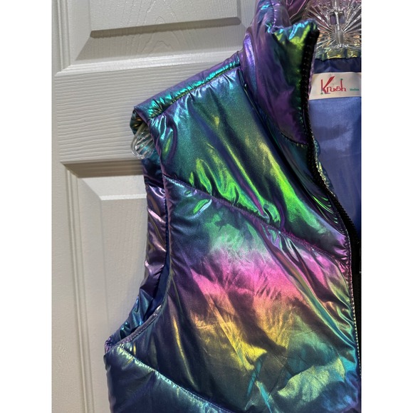 Krush Iridescent Puffer Vest Women's Medium Shimmer Mermaid Quilted Sleeveless - Picture 9 of 9